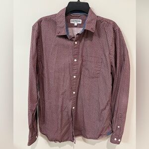 Express Men's Maroon Patterned Casual Soft Wash Button Down